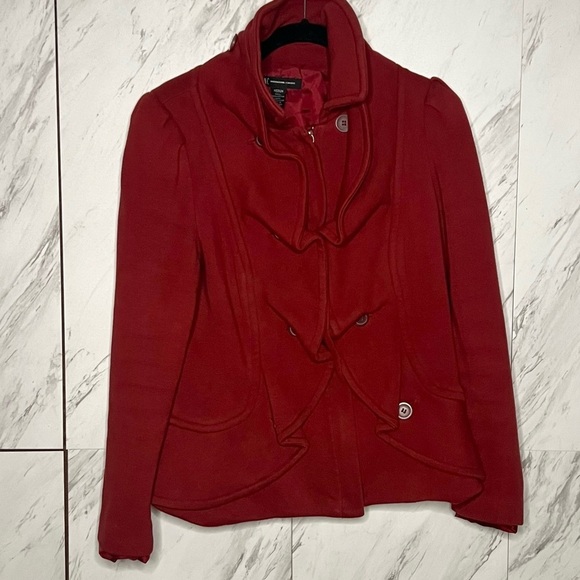 INC International Concepts Ruffle Cotton Knit Button Zip Jacket SZ M - Picture 2 of 6